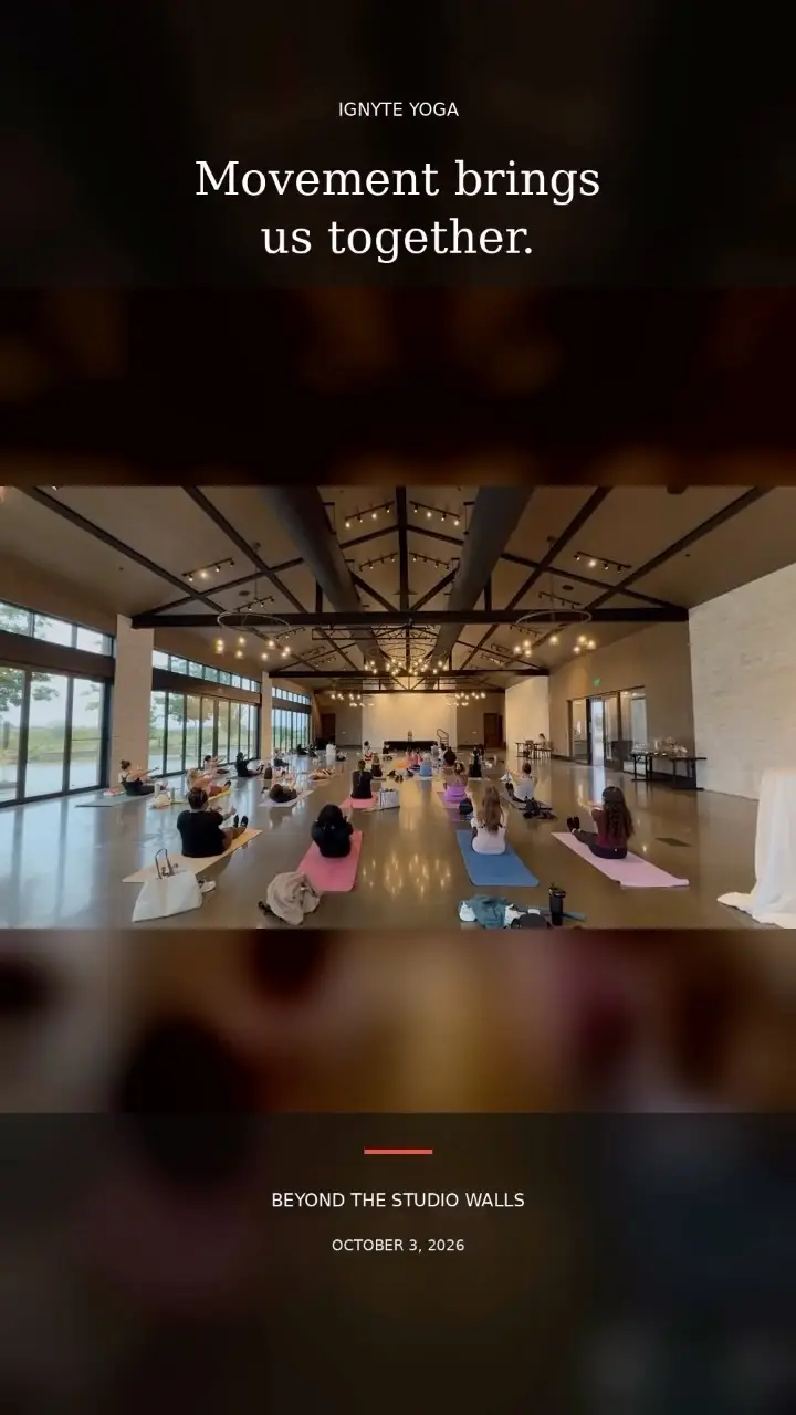 Instagram reel cover: students practicing in the studio, with “Yoga + Mimosas” on the photo.